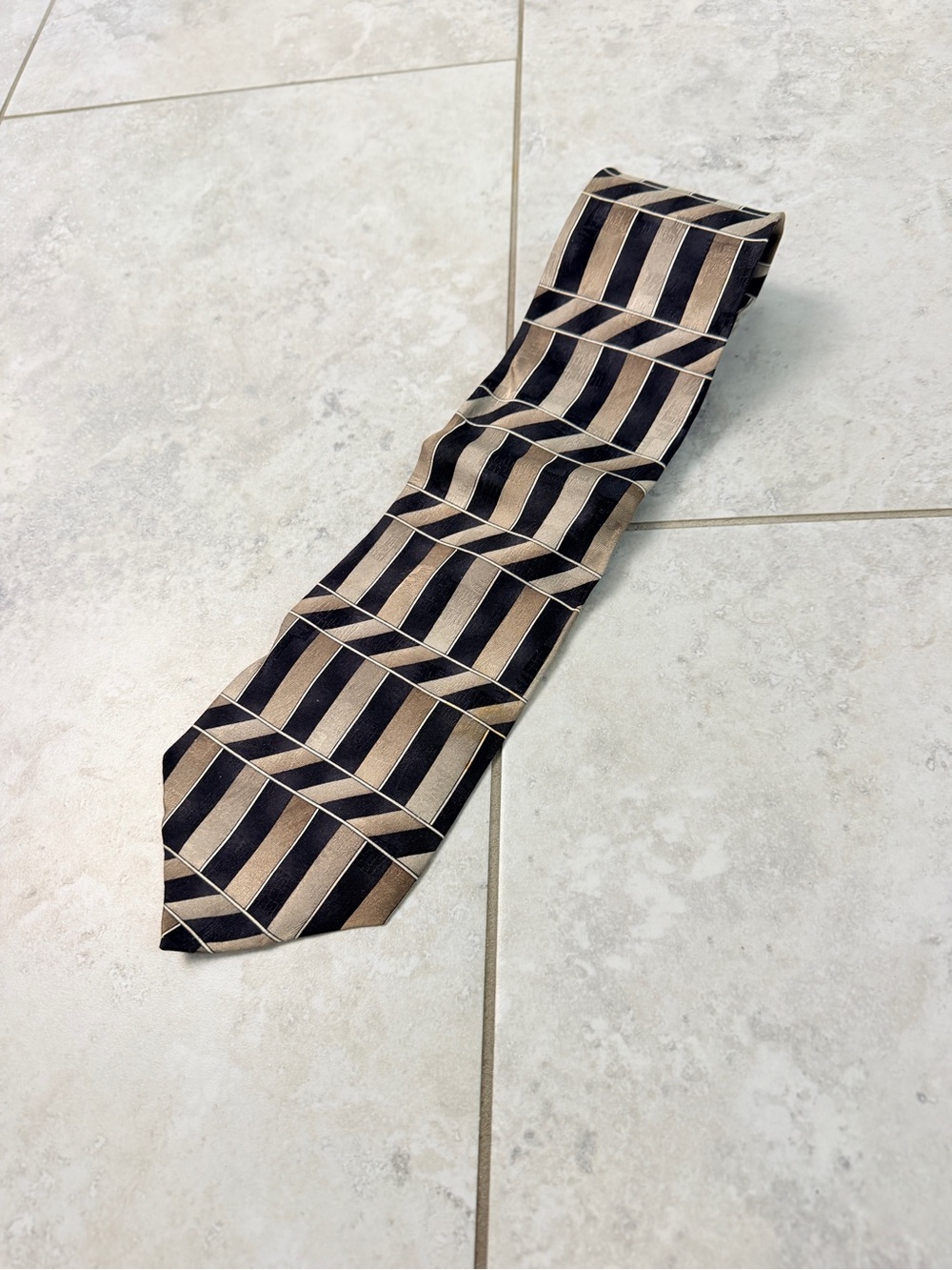 Stafford Executive 100% Silk Neck Tie Brown Black Geometric Striped Men